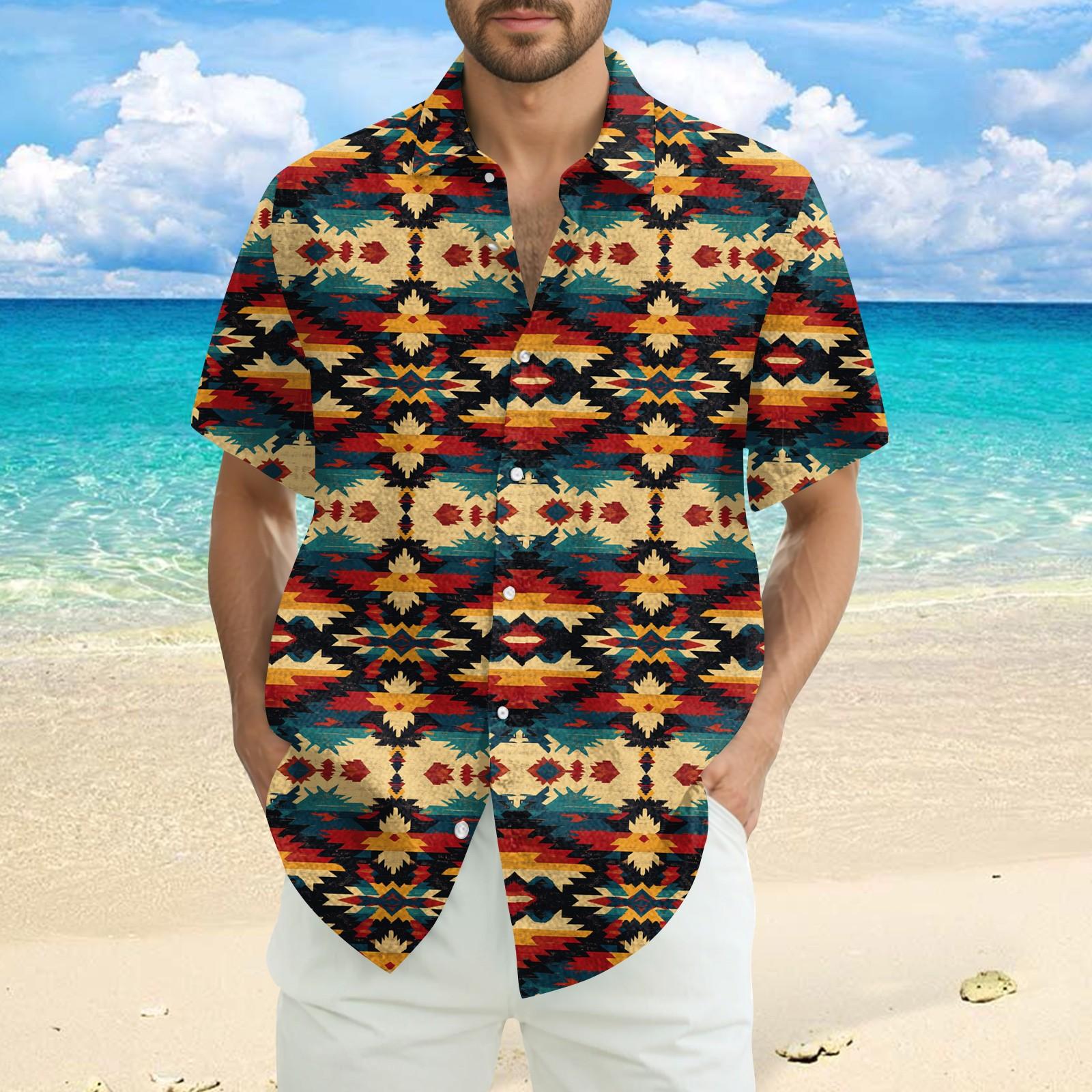 

Мужская модная, повседневная и свободная рубашка в стиле бохо с короткими рукавами и принтом XL