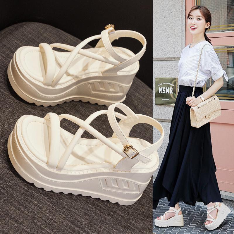 Platform Sandals Women's 2025 Summer New Fashion Versatile 10cm Height Increase Women's Shoes Wear Casual Muffin Cold Slippers