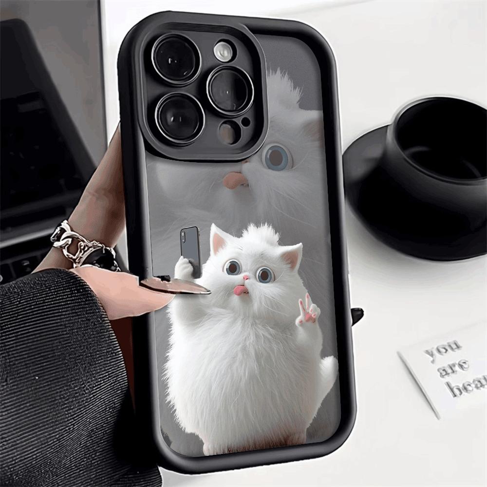 Cute selfie cat Phone case iPhone 15 Pro Max 11 12 13 16 14 Plus Silicone Shockproof Case Lens protector shell