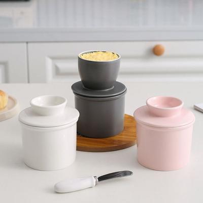 Cheese Box Ceramic Butter Cup with Lid Sealed Butter Storage Container 350ml Butter Tank Refrigerator
