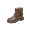 Vintage Woman Western Cowgirl Boot Fashion Belt Buckle Short Booties Autumn Winter Suqare Heel Girl Shoes