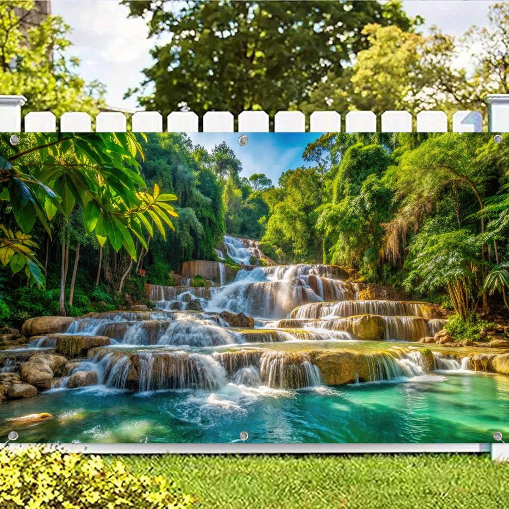 A large jungle-style landscape waterfall for spring and summer small river garage door