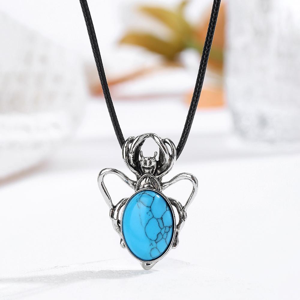 Natural crystal pendant, alloy, inlaid, amethyst necklace, spider shaped, bohemian jewelry
