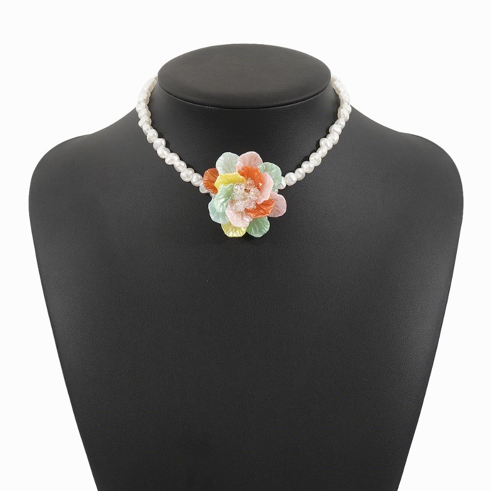 Camellia Flower Imitation Pearl Necklace Romantic Clavicle Chain Necklace  Fashion Jewelry