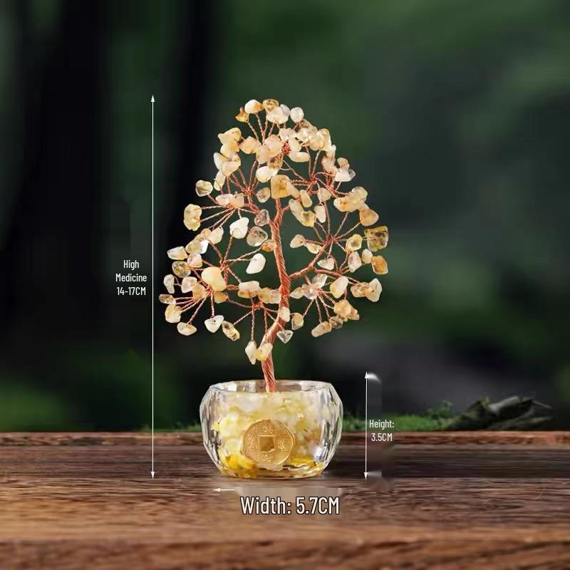Natural Crystal Money Tree for Wealth & Prosperity - Decorative Ornament for Home, Office, or Desk