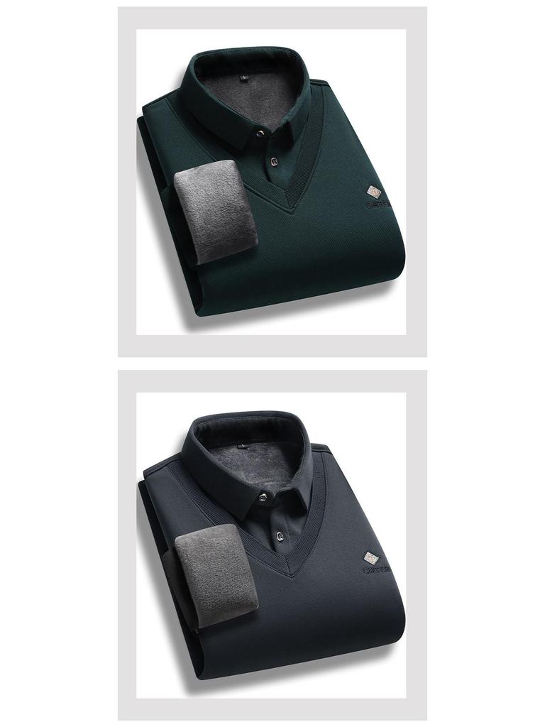 Hengyuanxiang Men's Plus Velvet Two-in-One Warm Shirt, Spring/Autumn Fashion Casual Top