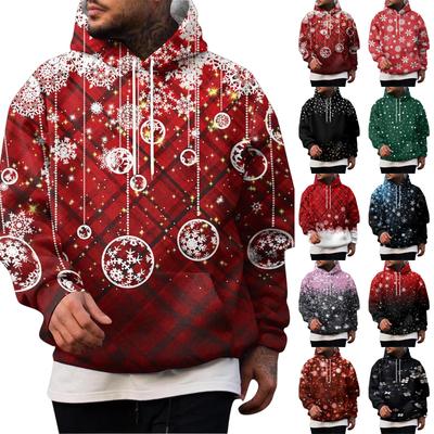 Men's Casual Loose Fit Hoodie with Christmas Print and Large Pockets
