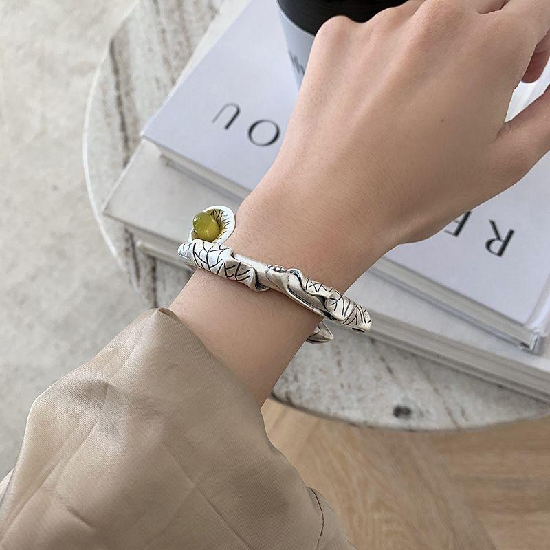 

S925 Sterling Silver Women s Retro Imitation Jade Dignified Flowers SL411-38 Gift Box