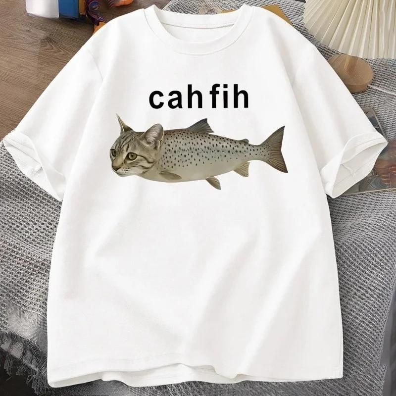 Qui comprend ! Ce Chat a un Corps de Poisson, Mode Fun et Drôle à Manches Courtes, T-shirt en Coton Doux d'Été pour Enfants et Adultes