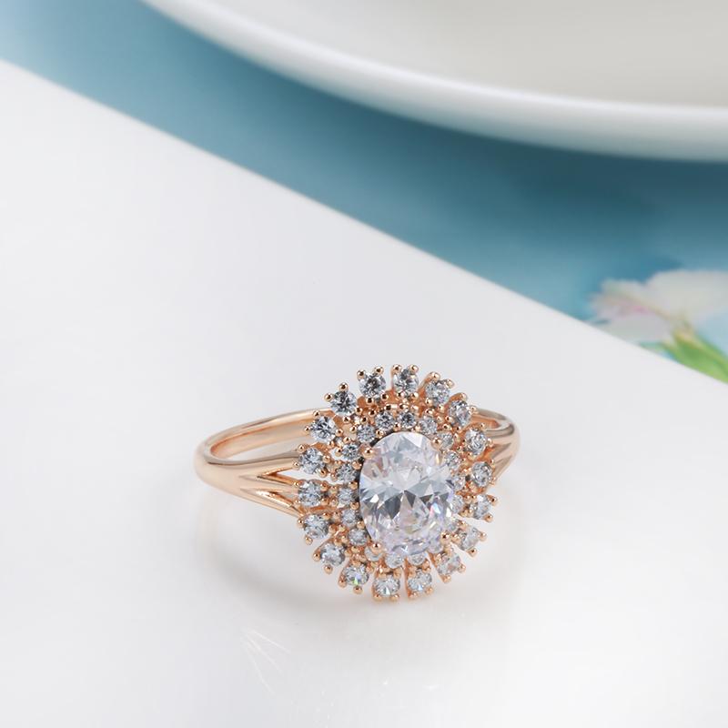 Rose Gold Bold Big Wedding Rings For Bridal Women Micro Wax Inlay Natural Zircon Ring High Quality Daily Fine Jewelry