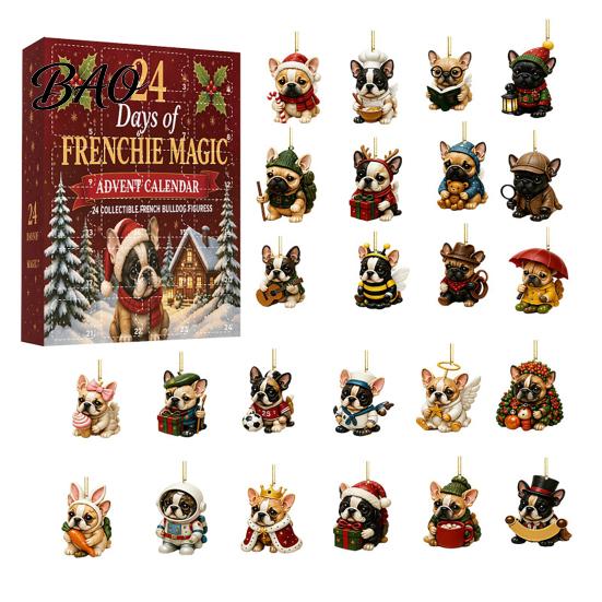 Christmas Countdown Ornaments 24 Days Advent Calendar 2026, 2D Acrylic Reading Cats/Dogs/Forest Animals Tree Decor Ornament Calendar, Cute Pet