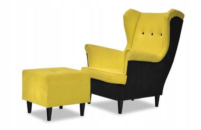 Wingback Armchair ARI with Footrest Scandinavian Yellow Black