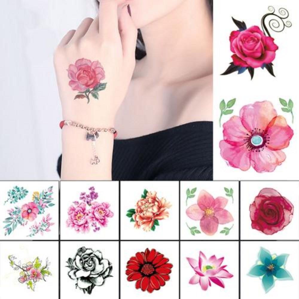 Henna Tattoo Sticker Tattoo Temporary Colorful Flower Water Transfer Waterproof Body Art Decoration Decal, 1 Piece