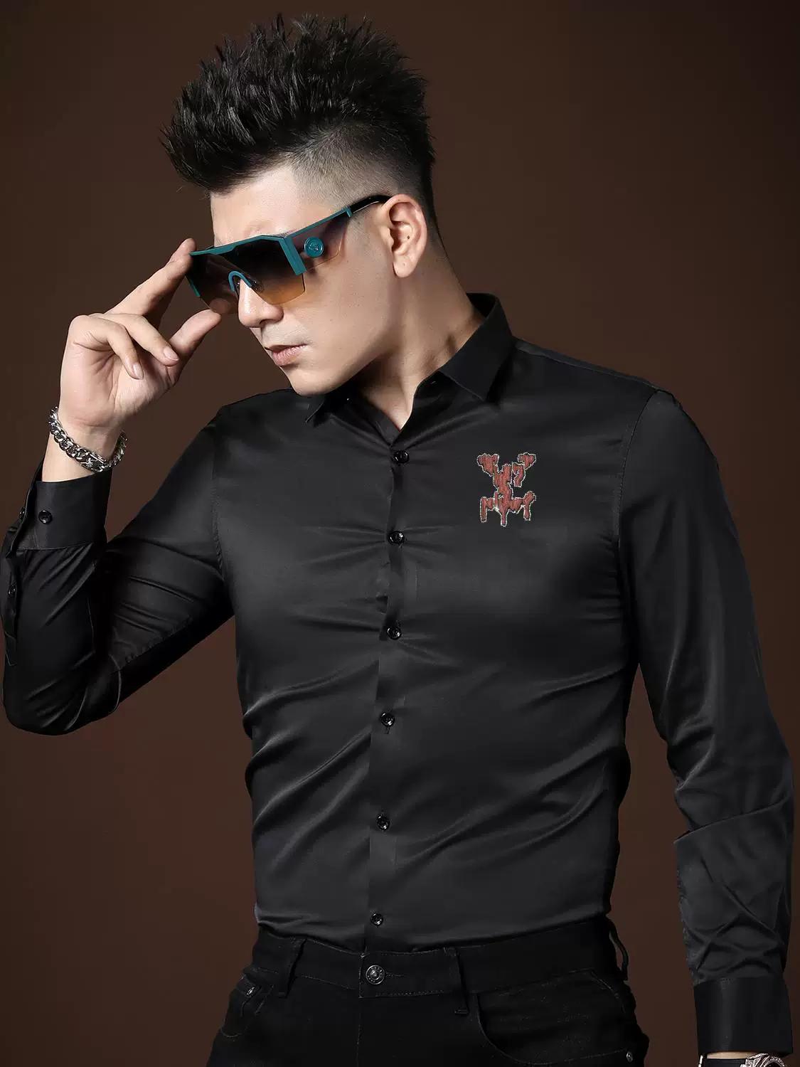 

European Goods Trendy Brand Letters Print Long sleeve Shirts Men s Business Casual Shirt 2025 Autumn New Bottoming Shirt Men L белый