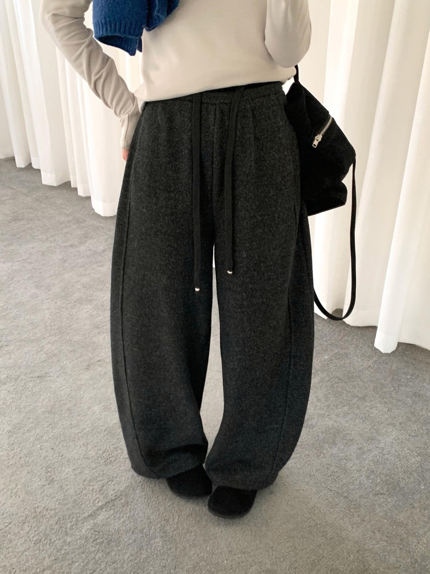 

Women s Wool Blend Plus Velvet Slimming Casual Cropped Pants - Loose, Warm Style for Winter 2025 Medium темно-серого