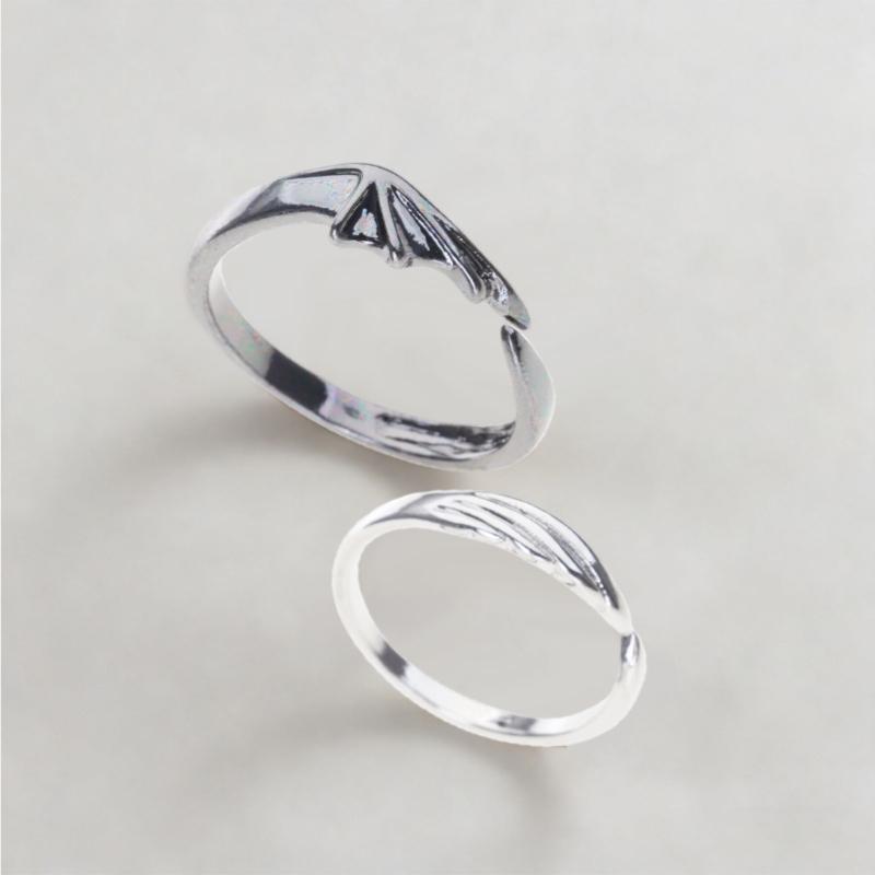 2Pieces Angel & Devil Couples Matching Ring Set Simplicity Adjustable for Women Men Engagement Marry Anniversary Lover