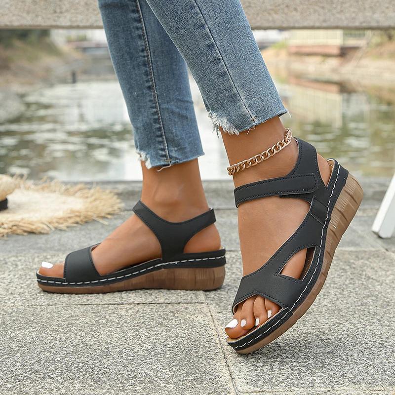 Fashion Casual Wedge Heel Printed Sandals for Women Mix Color Pu Leather Sandalias Woman Summer Wear-Resistant Platform Slippers Mujer