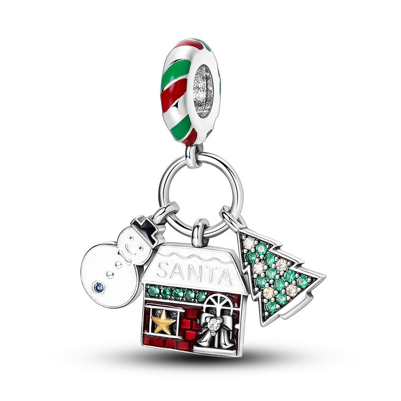 Silver-Plated Christmas Series Charms for Women, Fits Original Diy Bracelet, Bangle, DIY Beads, Birthday, Fine Jewelry Gift