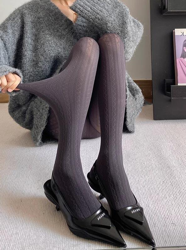 Herbst und Winter Hohlstrick Milchweiß Strumpfhose Damen Warm Gestrickt Übereinander Tragen Süß Vielseitig Leggings Japanisches Verdrehtes Muster