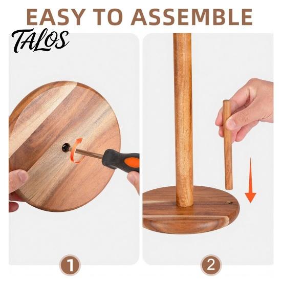 Talos Wooden Paper Towel Holder, One-Handed Operation Dispenser, Freestanding Countertop for Kitchen Bathroom
