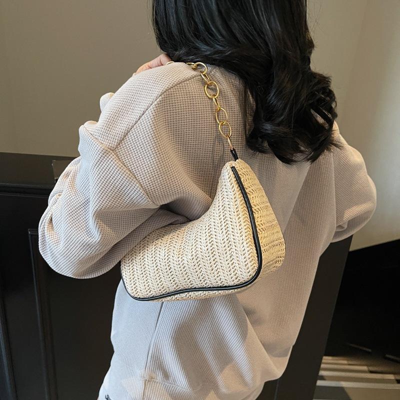 New Moon Bag New Spring Straw Bag Women's Fashion Casual Thick Chain Bag Personalized Shoulder Beach Handbag