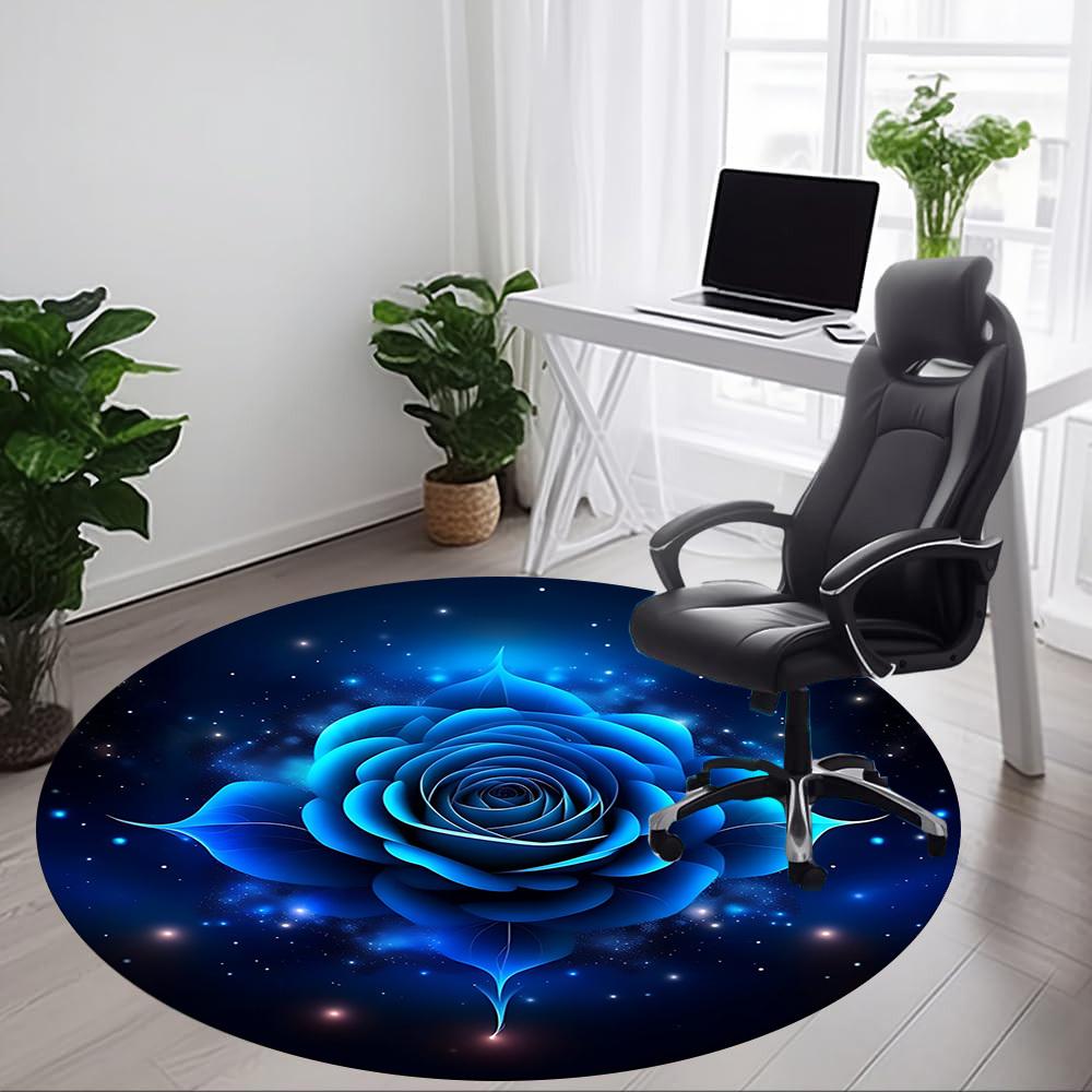 1pc Blue Rose Print Office Round Rug, Carpet for Office, Gaming, Lightweight Round Floor Mat Yy260208002