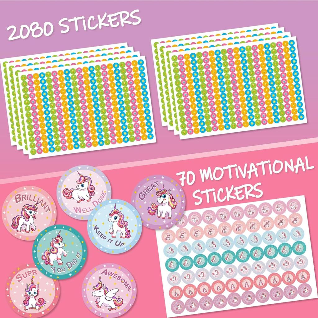 Reward Chart for Kids, Unicorn Magnetic Kids Behavior Chart, Pad with 26 Chore Charts, 2080 Star Stickers, 70 Incentive Stickers, Responsibility
