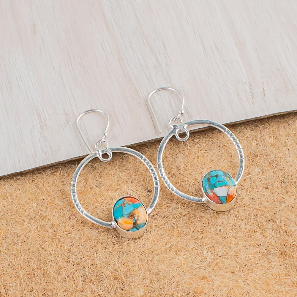 Rare Spiny Oyster Gemstone 925 Sterling Silver Jewelry Handmade Earrings 1.37" EE-67-21