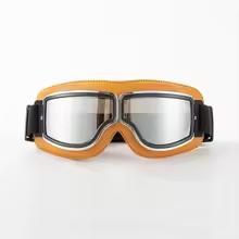 Vintage Pilot Motorcycle Goggles UV400 Windproof Scratch Resistant PC Lens with Leather Trim for Open Face Helmet
