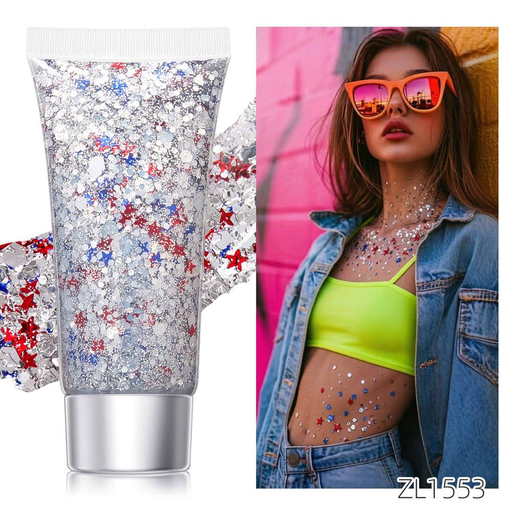 Independent Day Glitter Star Face And Body Gel With Sparkling Shine For Festival Celebration