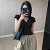 High-waisted Belly Button Curled Summer New Pure Cotton Short T-shirt Women's Short-sleeved Hot Girl Slim Shoulder Top