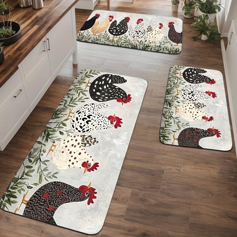 1PC Colorful Hens & Foliage Kitchen Rug Non-Slip Door Mat Pop design Bathroom Rug Bath Mat Carpet for Home Sink Laundry Decor
