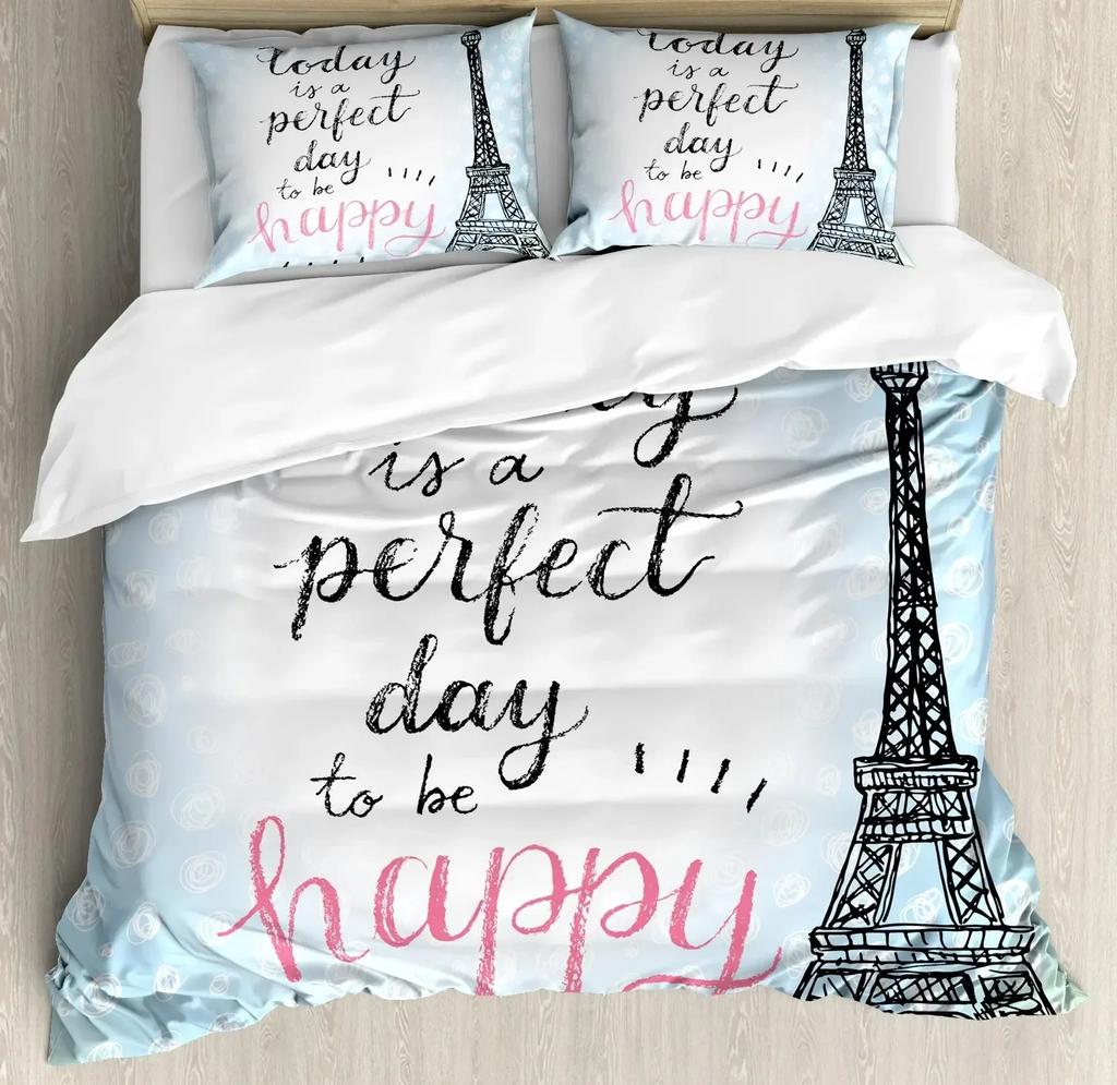 Eiffel Tower Paris Theme Comfortable Duvet Quilt Cover Pillowcase Bedding Set Children Bedroom Decoration Home Textile