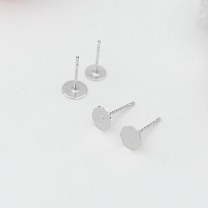 S925 Sterling Silver Flat Head Stud Earrings Pearl DIY Jewelry Accessories