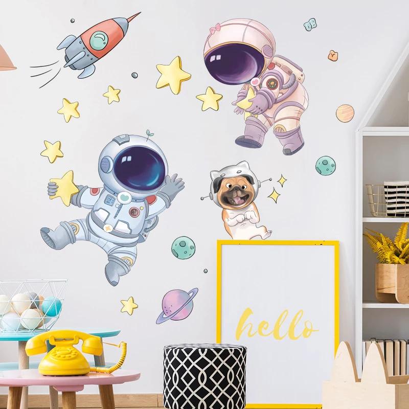 Cute Space Astronaut Wall Stickers For Kids Nursery Room Wall Decor Removable