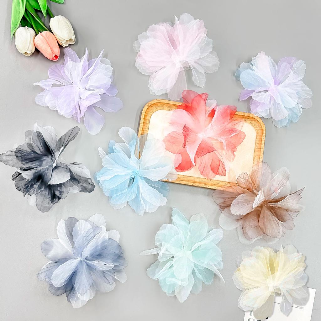 Colorful Gradual Change Gauze Three-Dimensional Flower Clothing With Shoes, Hats, Bags, Children'S Clothing Accessories, Decorative Flowers