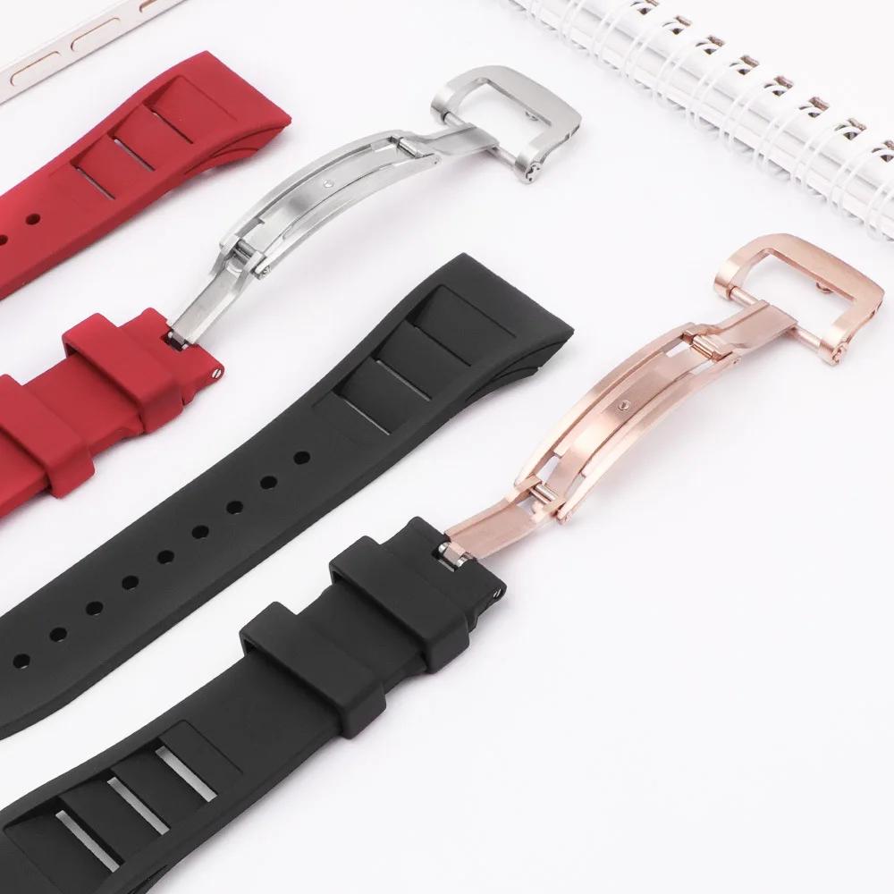 Men Case Strap for Apple Watch Series 8 7 41mm 45mm Rubber Sport Band for iWatch 6 5 4 SE 40 44mm Luxury Metal Modification Kit