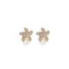 French Retro Diamond-Encrusted Flower Pearl Stud Earrings, Light Luxury And Elegant Temperament Cold Wind High-End Earrings Women
