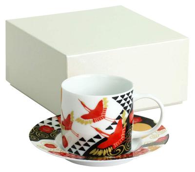 Ceramic Ai KOTOHOGI RINPA Demitasse Bowl and Plate, Crane & Turtle, Size: Approx. W13.6 D13.6 H7 41002