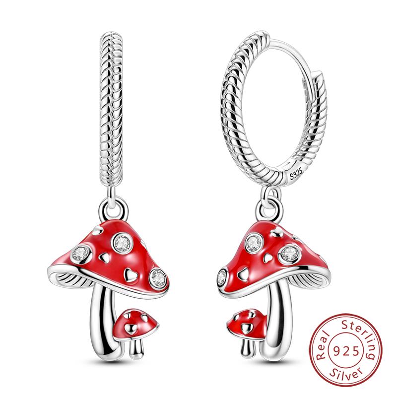 New 925 Silver Hoop Earrings Bow Strawberry Cherry Cream Sunflower Hoop Earrings For Women Fashion Party Jewelry Gift