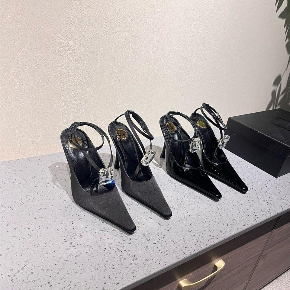 Silk bag head sandals women's thin heels pointed rhinestones sexy straps Roman shoes 2025 summer new temperament high heels