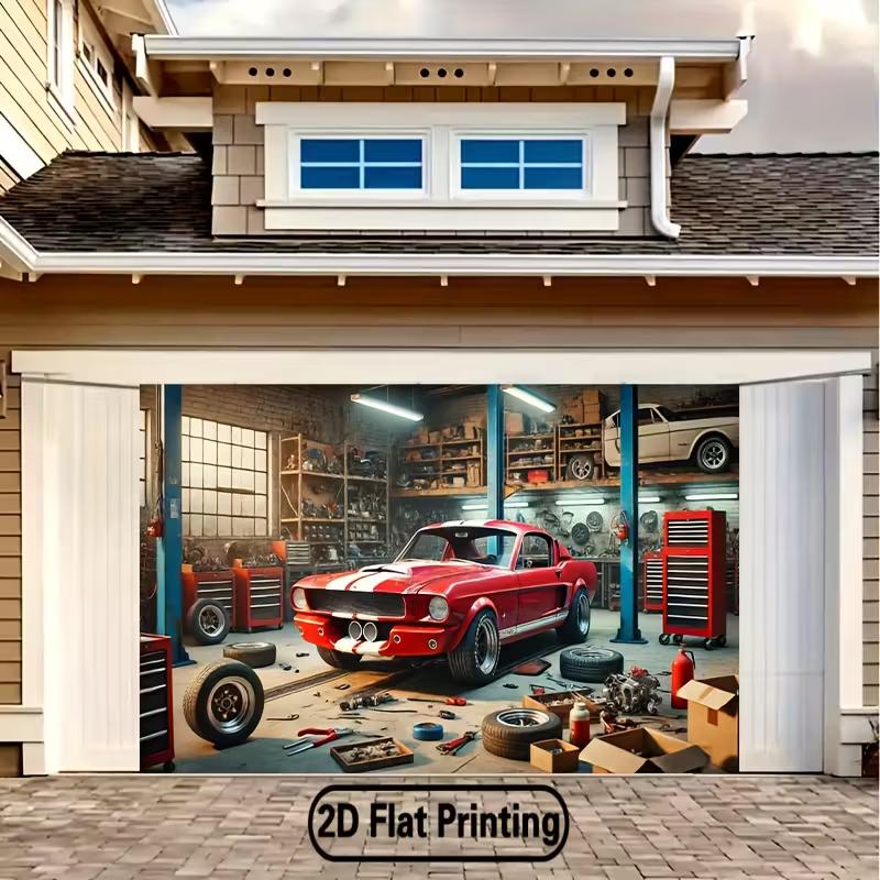 Ford Mustang Muscle Car Tapestry Retro Garage Workshop Wall Hanging