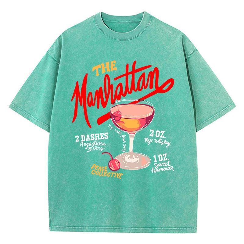 Oversized Women Washed T-Shirts The Manhattan Cherry Cocktail Printed Tee Shirts Distressed Crewneck Cotton Tees Clothes