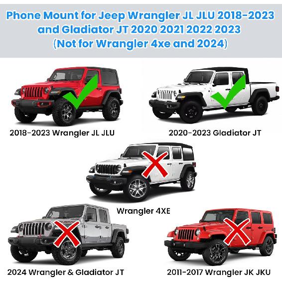 Upgraded Metal Phone Mount For Jeep Wrangler JL JLU 2018- And Gladiator JT     Phone Holder Dash Mount System Kit Dashboard Accessories Driver Side