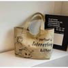 Fashion Cute Cat Tote Bag Large Capaci Canvas Shoulder Bag Casual Commuting Bag Women's Handbag Student