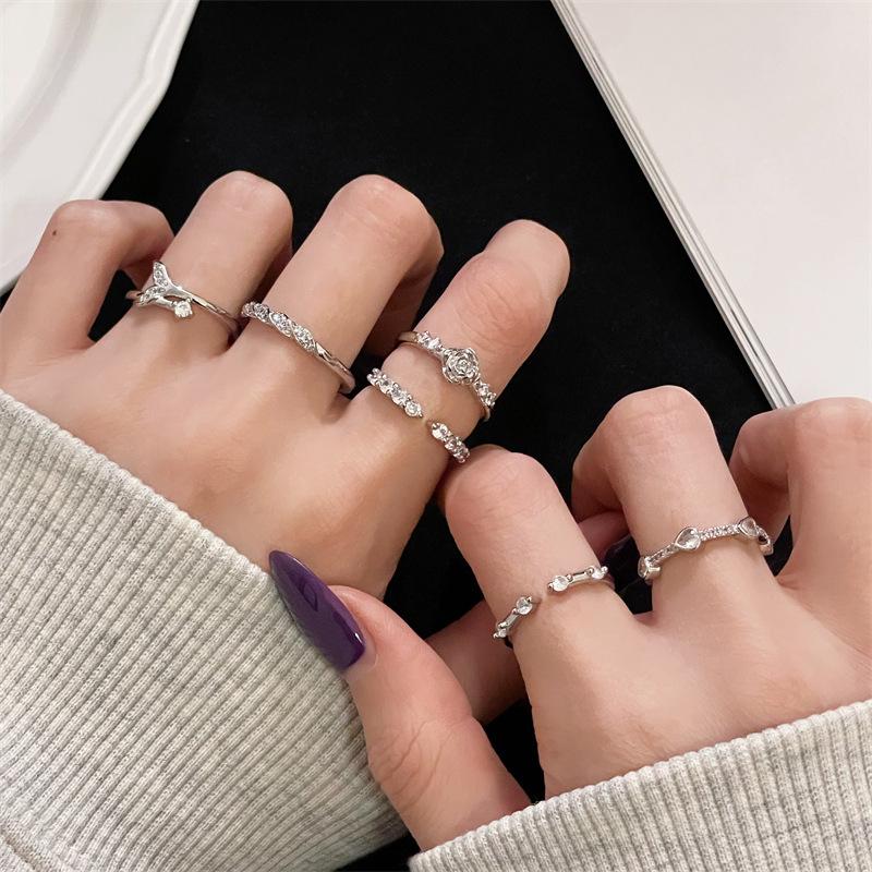 Simple And Fashionable Geometric Diamond-Encrusted Zir*****Pen Ring Niche Light Luxury High-End Cold Wind Accessories