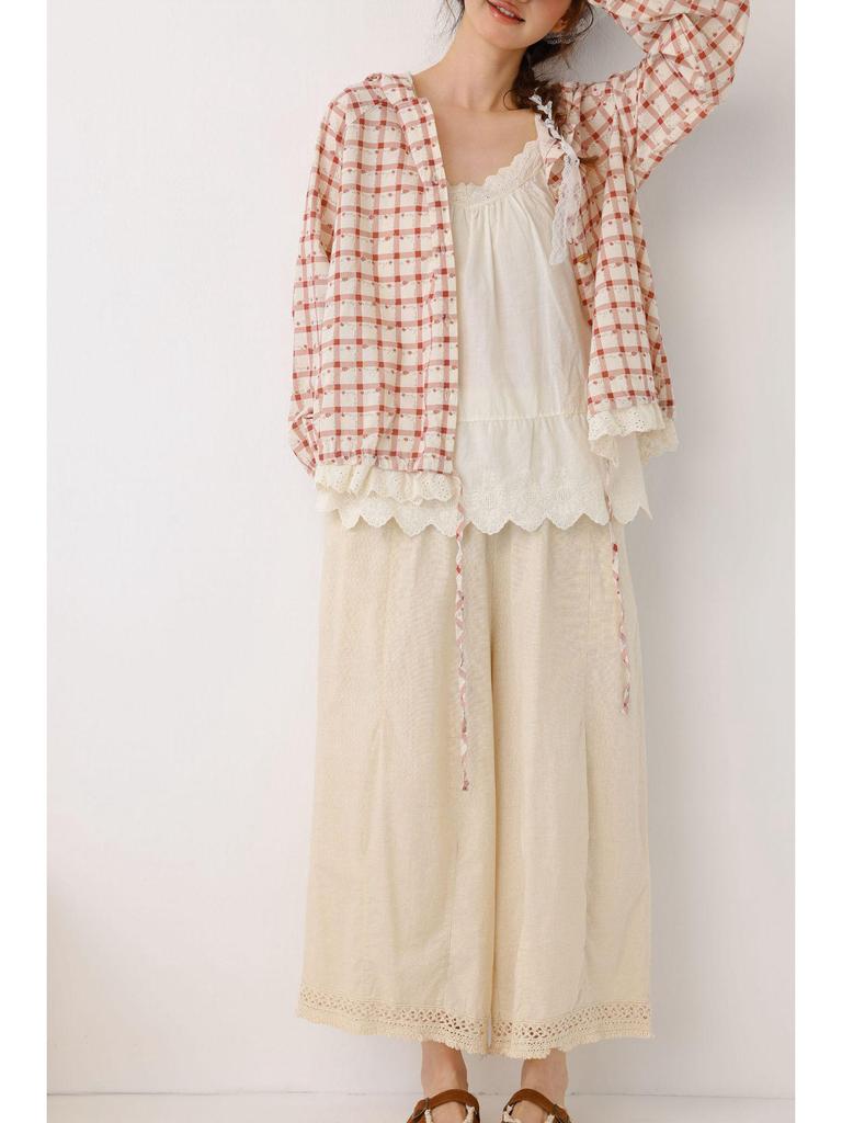 Cherry Blossom Plaid Hooded Shirt - Spring/Summer 2026 Collection