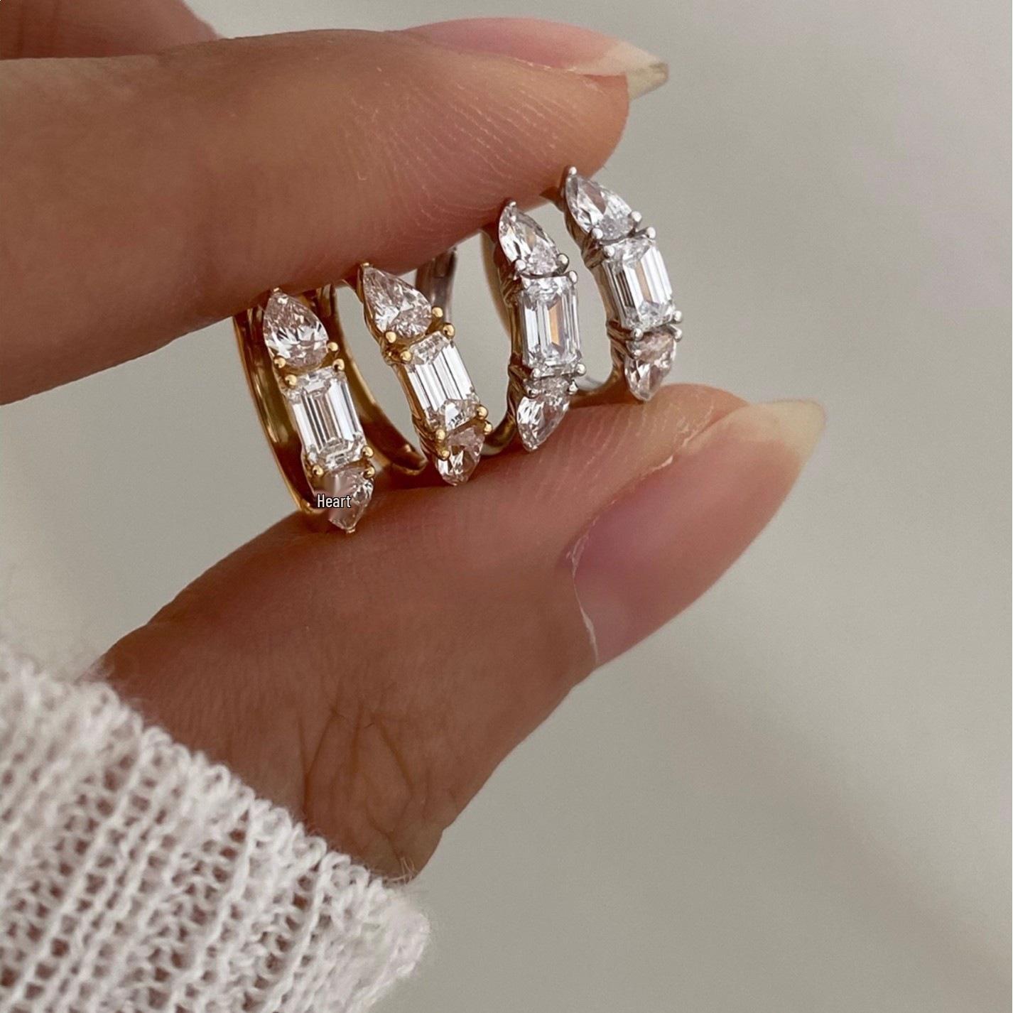 Bailu S925 Sterling Silver 18K Gold-Plated Zirconia Hoop Earrings - Luxurious, Lightweight, and Elegant Design Platinum Pair