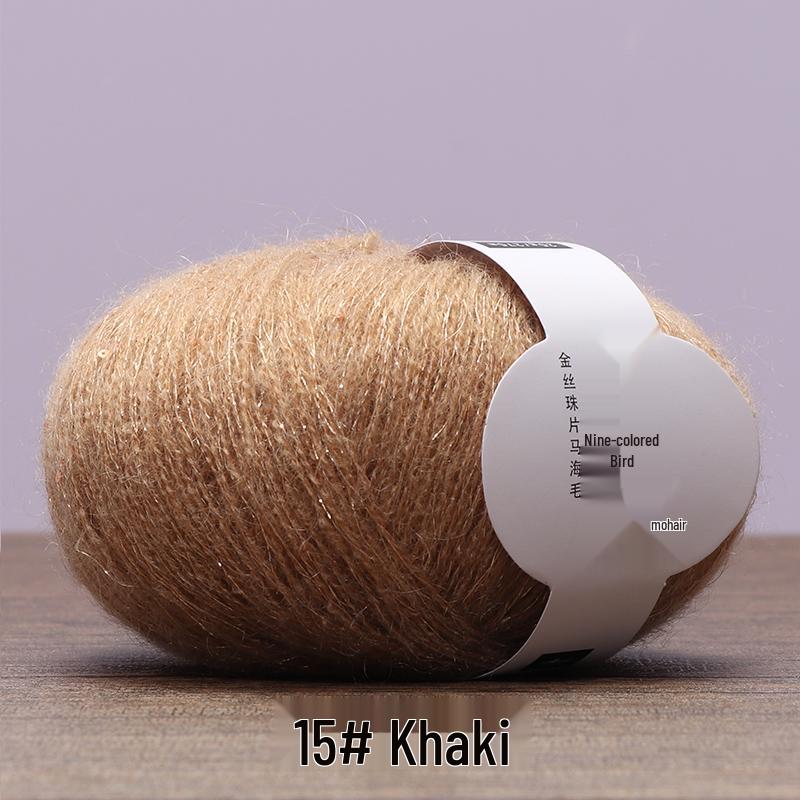 Handmade Bird Gold Sequin Mohair Silk Bead Yarn for Crochet and Weaving
