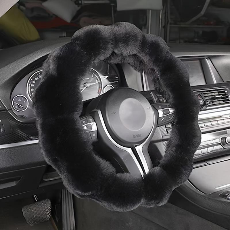 

Чехол на руль автомобиля Зимний чехол на руль Дизайн с текстурой овчины Подходит для большинства автомобилей чёрный